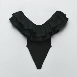 ✨ Zara Strapless Ruffled Bodysuit in Black